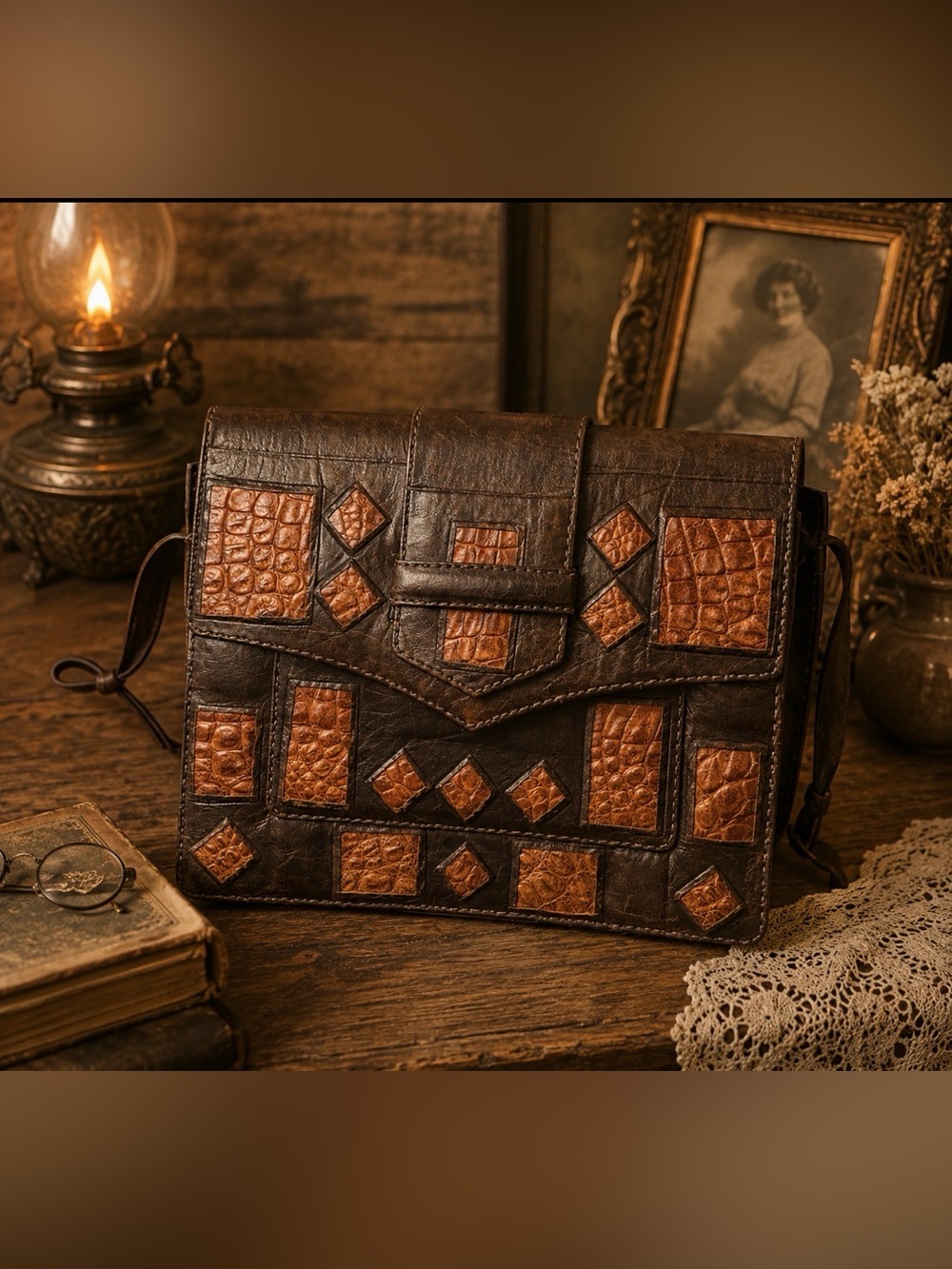 Vintage Brown and Tan Patchwork bag